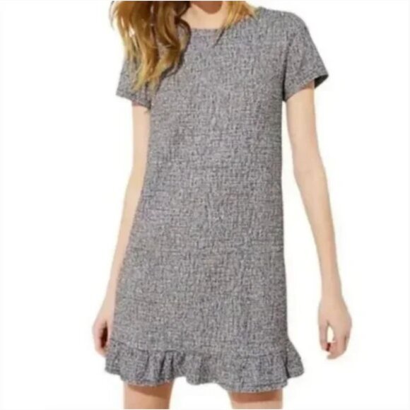 Loft Women's Tweed Boucle Ruffle Hem Midi Shift Dress Size Small Petite - Picture 1 of 9